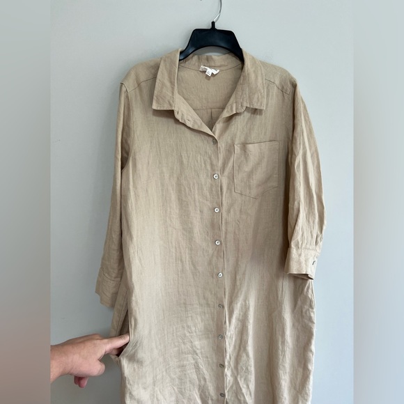 Maison 123 100% Linen Button Down Shirtdress in Khaki/Tan, size F42 / US12 - Picture 3 of 10